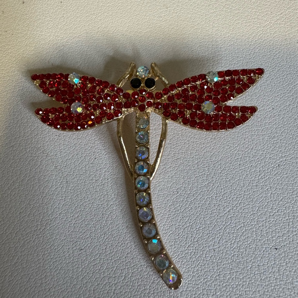 Red and Gold Dragonfly Brooch